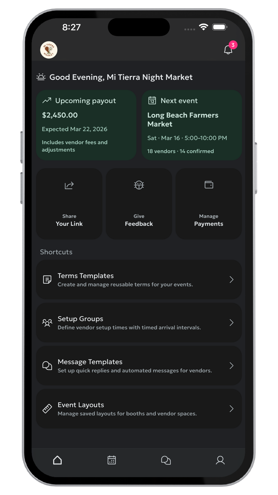 Vamo Host dashboard
